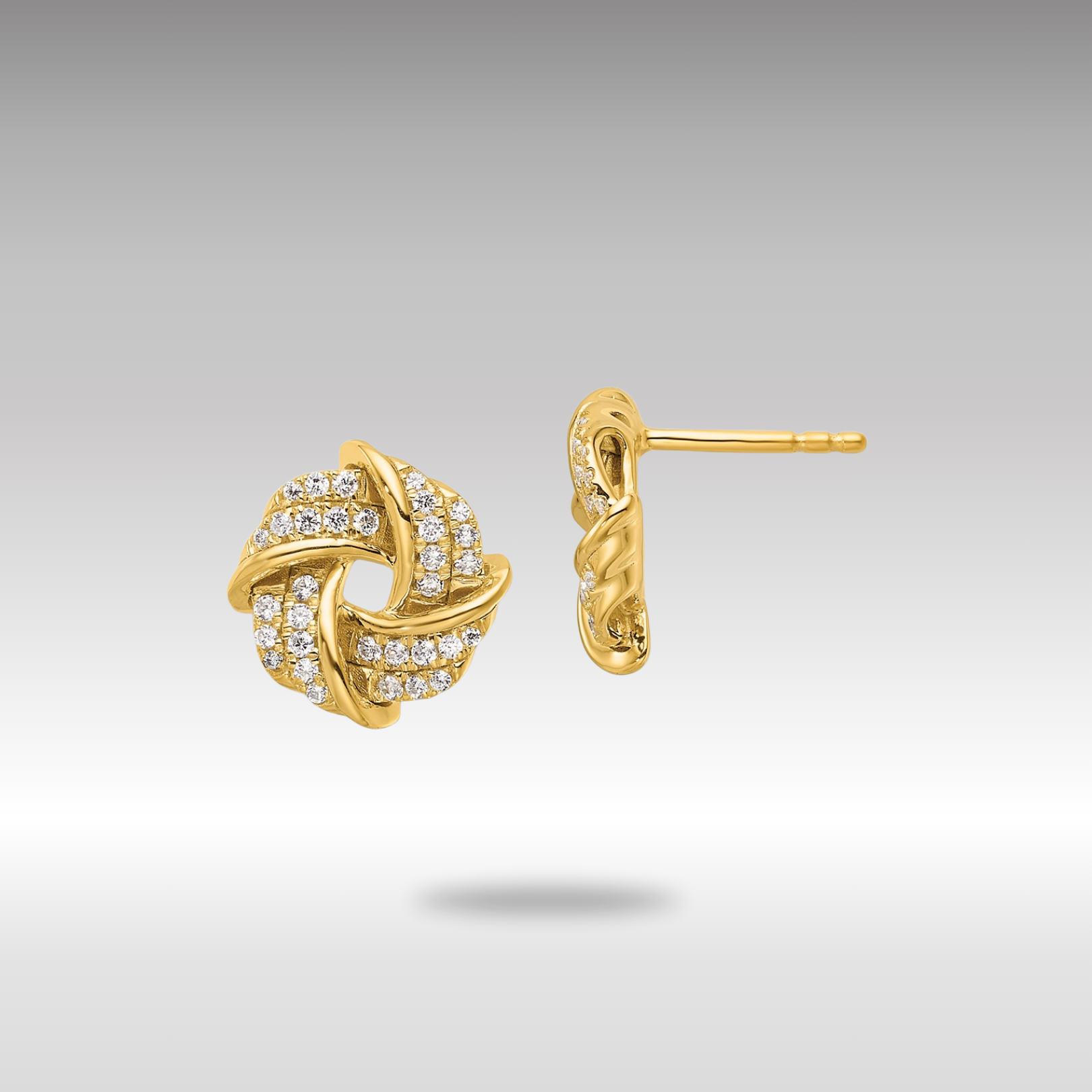 Gold Lab Grown Diamond VS/SI FGH Love Knot Post Earrings - Model EM9973-031-YLG - Charlie & Co. Jewelry