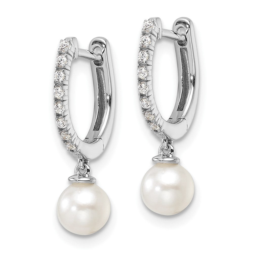 White Gold Lab Grown VS/SI FGH Diamond Drop Pearl Hoop Earrings - Model EM9987-010-WLG - Charlie & Co. Jewelry