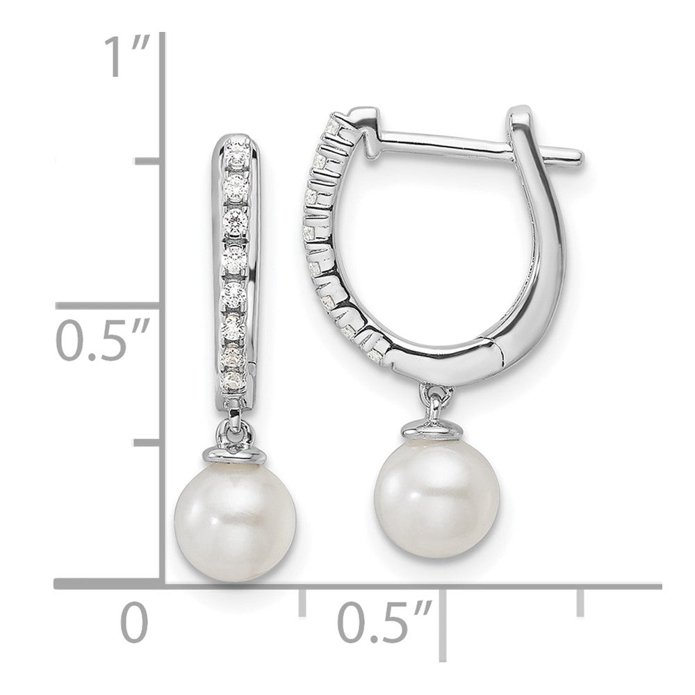 White Gold Lab Grown VS/SI FGH Diamond Drop Pearl Hoop Earrings - Model EM9987-010-WLG - Charlie & Co. Jewelry