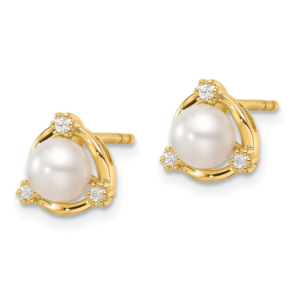 Gold Lab Grown VS/SI FGH Dia and FWC Pearl Post Earrings - Model EM9994-011-YLG - Charlie & Co. Jewelry