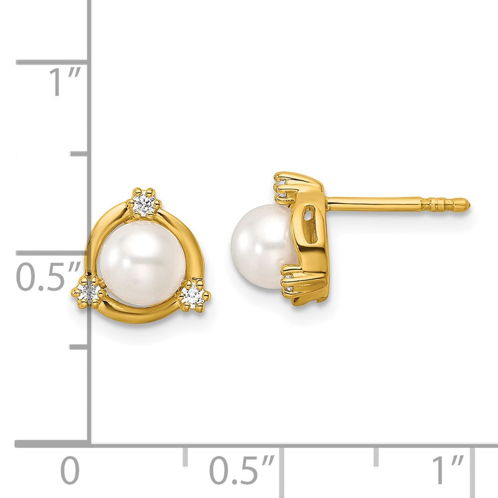 Gold Lab Grown VS/SI FGH Dia and FWC Pearl Post Earrings - Model EM9994-011-YLG - Charlie & Co. Jewelry