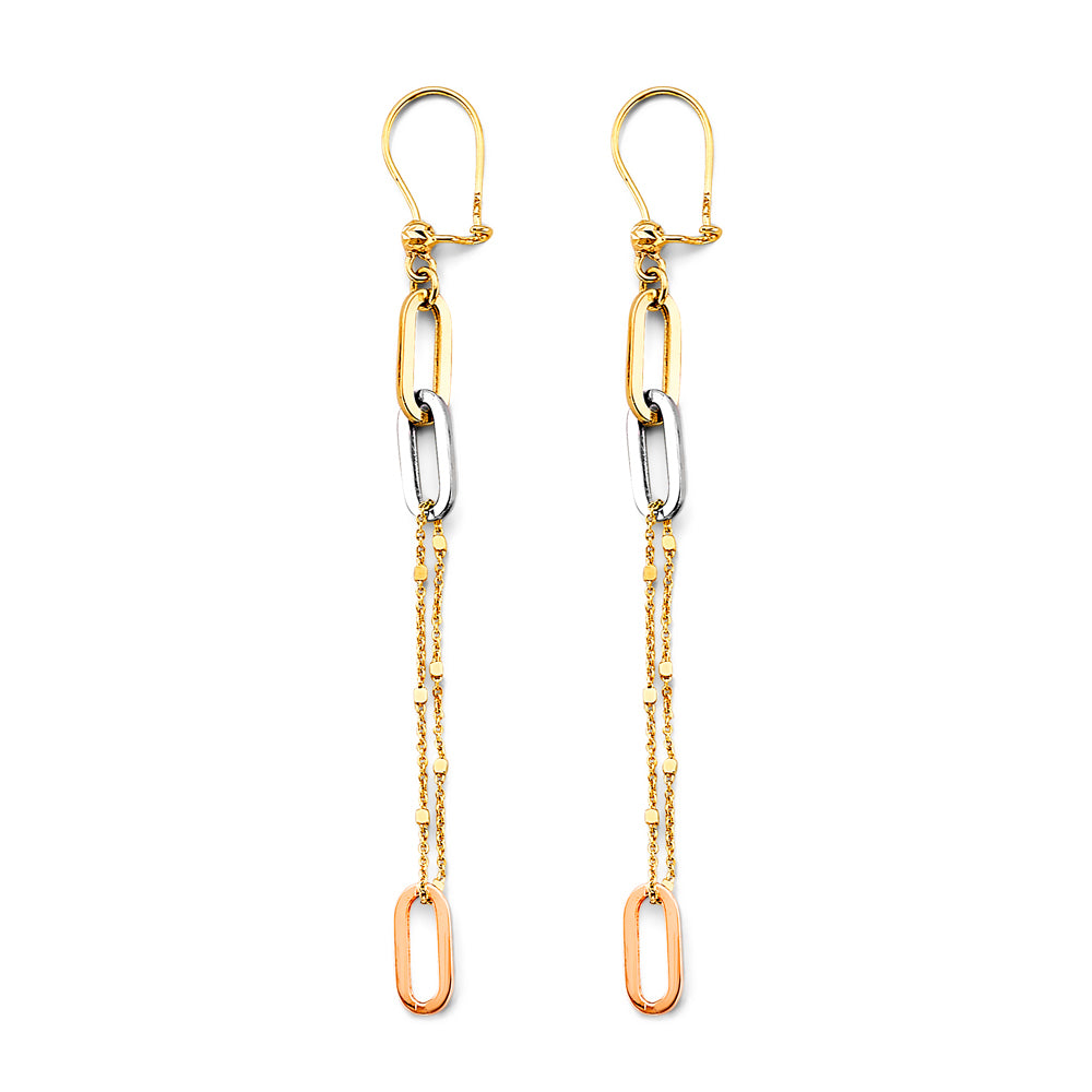14k 3c Paperclip Chain Earring W/ Leverback - Model ER-1794