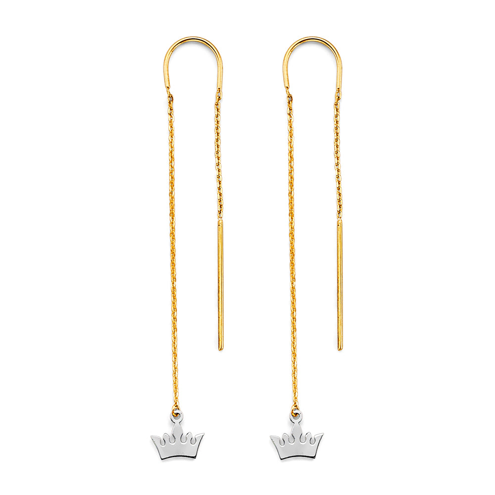 14k 2t Crown Double Line Chain Earring - Model ER-2004 - Charlie & Co. Jewelry