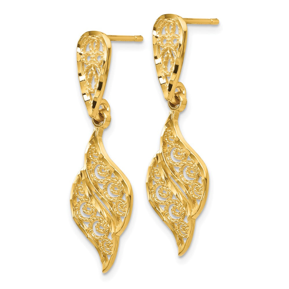 Gold Polished and Diamond-Cut Filigree Swirl Dangle Post Earrings - Model F989 - Charlie & Co. Jewelry