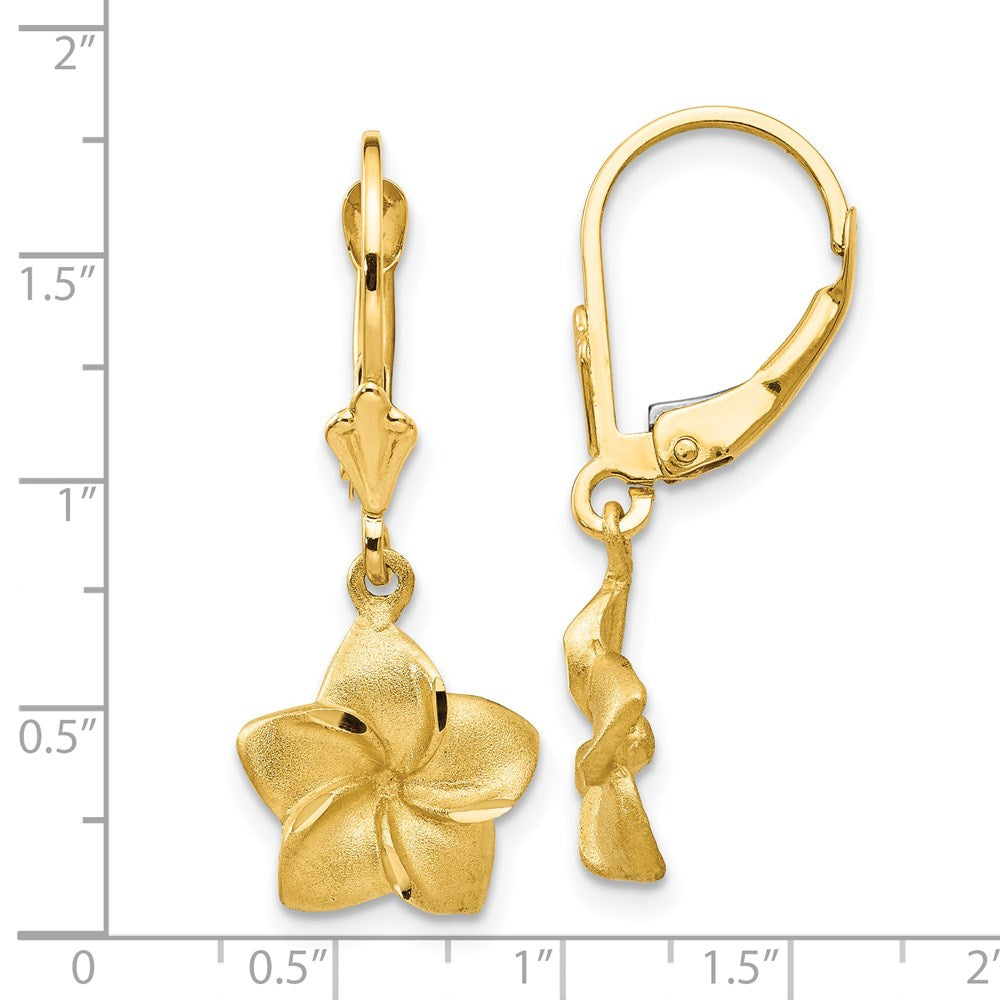 Gold Satin and Diamond-Cut Plumeria Dangle Leverback Earrings Model-FB561E - Charlie & Co. Jewelry