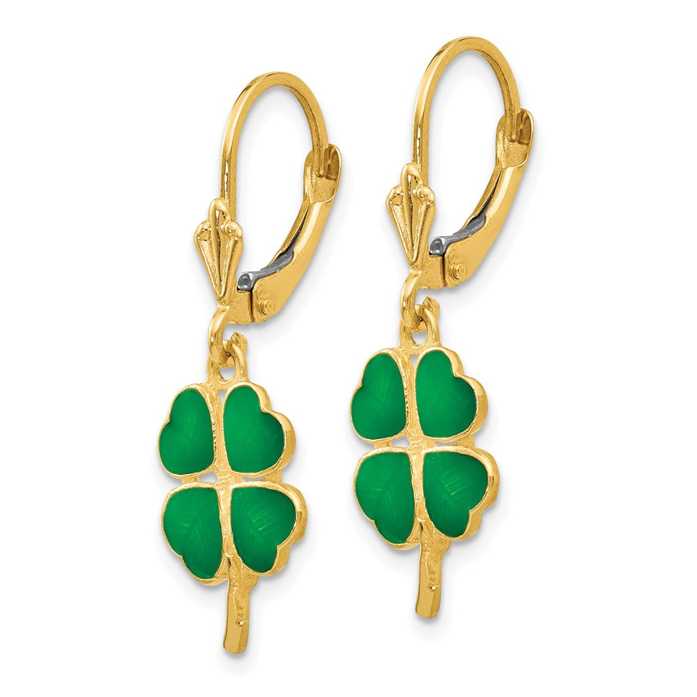 Gold Enameled Clover Leverback Earrings - Model FB585E - Charlie & Co. Jewelry