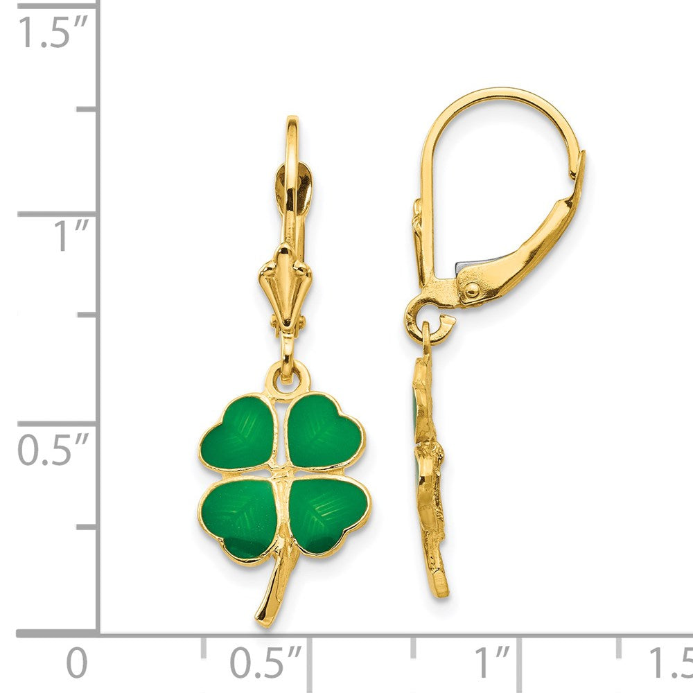 Gold Enameled Clover Leverback Earrings - Model FB585E - Charlie & Co. Jewelry