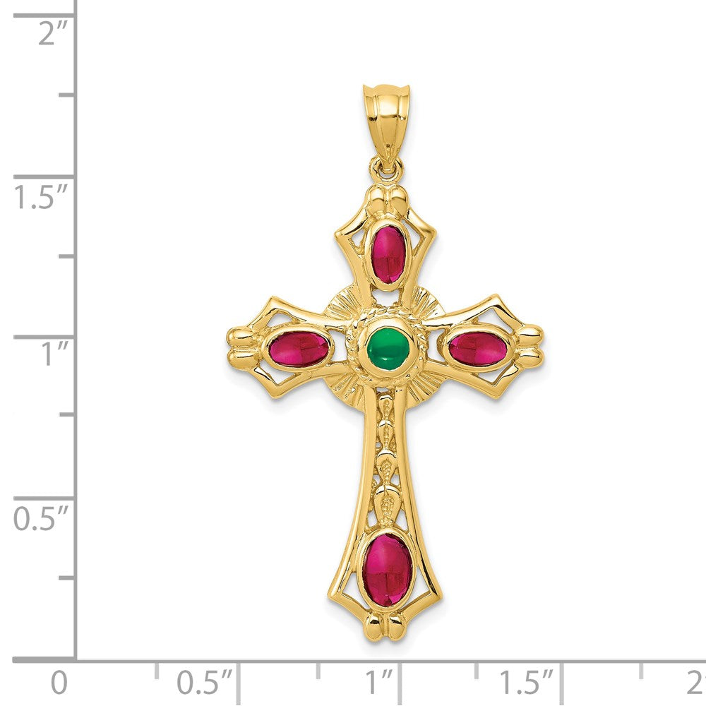 Charlie & Co Jewelry | 14k Ruby And Emerald Cabochon Cross Pendant - Model FB597