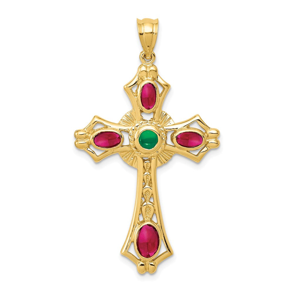 Charlie & Co Jewelry | 14k Ruby And Emerald Cabochon Cross Pendant - Model FB597