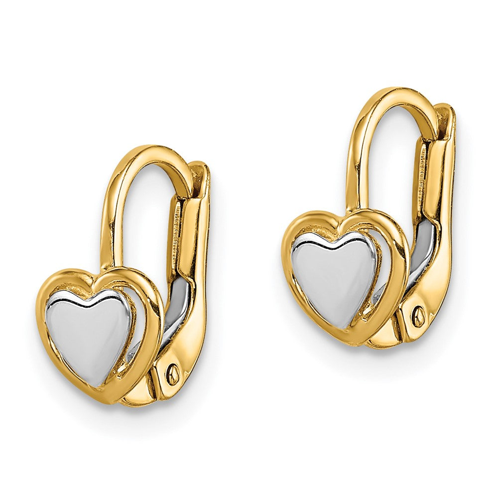 Gold Madi K Two-Tone Children's Heart Hoop Earrings - Model GK1051 - Charlie & Co. Jewelry