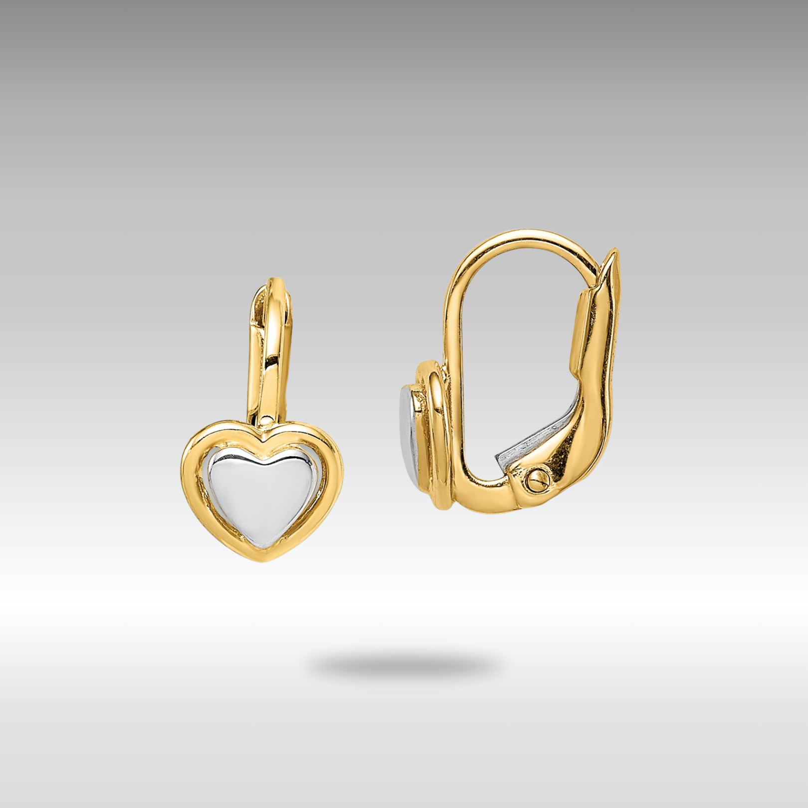 Gold Madi K Two-Tone Children's Heart Hoop Earrings - Model GK1051 - Charlie & Co. Jewelry