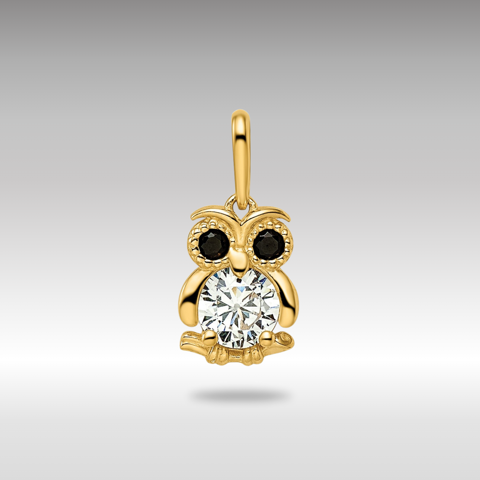 Gold Owl Madi K Black and White CZ  Necklace Pendant Model-GK1092 - Charlie & Co. Jewelry