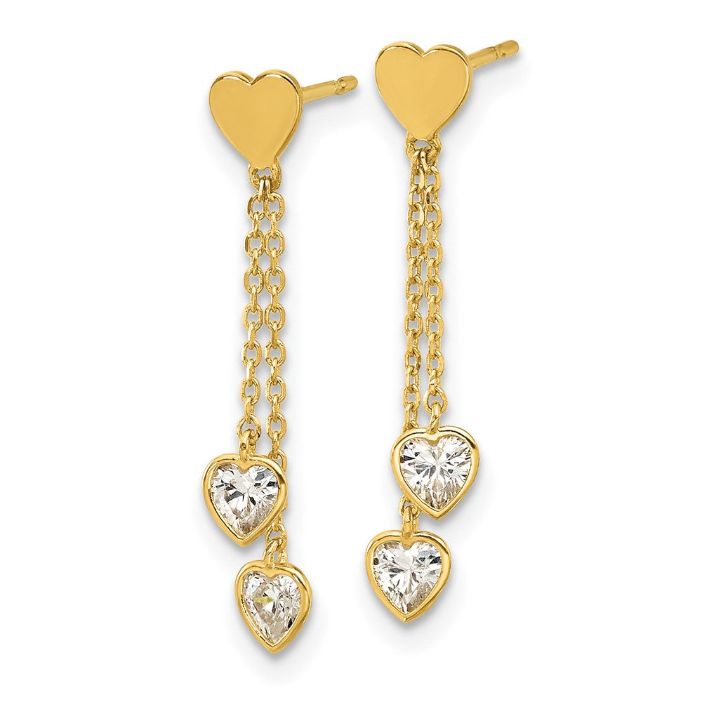 Gold Madi K Polished CZ Hearts Post Dangle Earrings - Model GK1176 - Charlie & Co. Jewelry