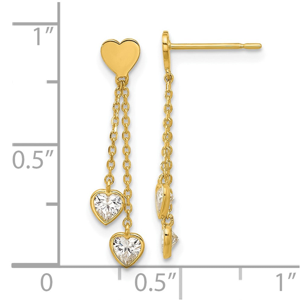 Gold Madi K Polished CZ Hearts Post Dangle Earrings - Model GK1176 - Charlie & Co. Jewelry