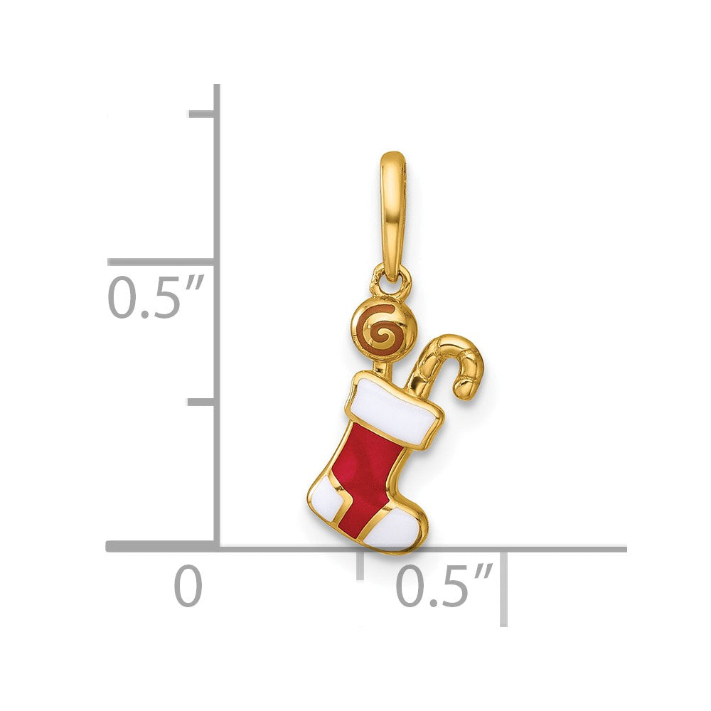 Charlie & Co Jewelry | 14k Madi K Polished Red And White Epoxy Christmas Stocking With Candy Childrens Charm / Pendant - Model GK1195