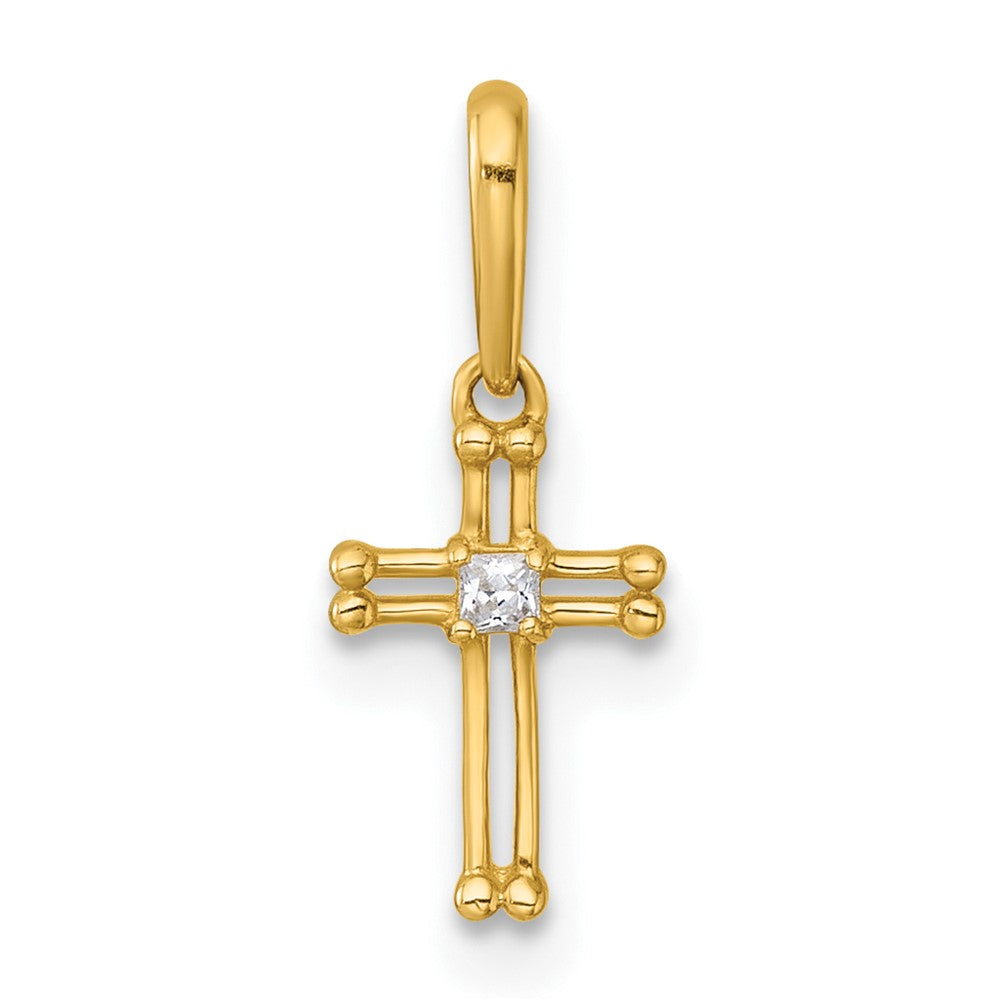 Charlie & Co Jewelry | 14k Madi K Polished And Beaded Cz Open Cross Childrens Charm / Pendant - Model GK1206