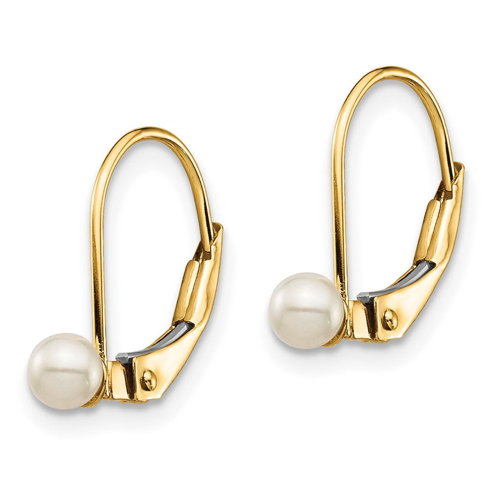 Gold Madi K 3-4mm White Round FW Cultured Pearl Leverback Earrings - Model GK250 - Charlie & Co. Jewelry