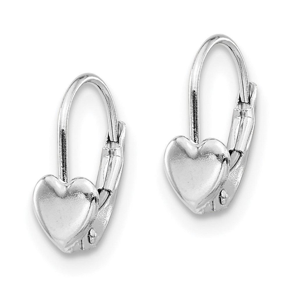 White Gold Madi K Heart Leverback Earrings Model-GK252 - Charlie & Co. Jewelry