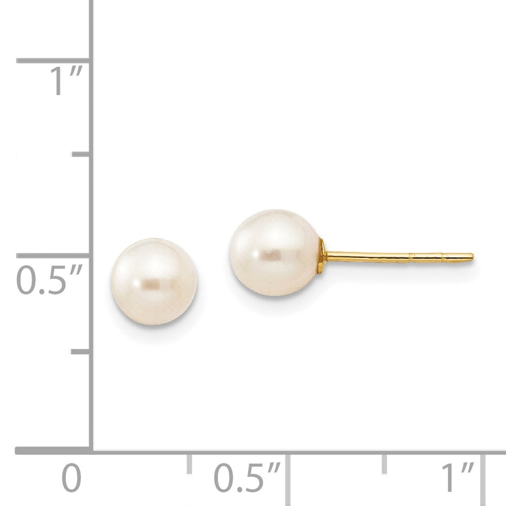 Gold Madi K 5-6mm White Near Round Freshwater Cultured Pearl Post Earrings - Model GK416 - Charlie & Co. Jewelry