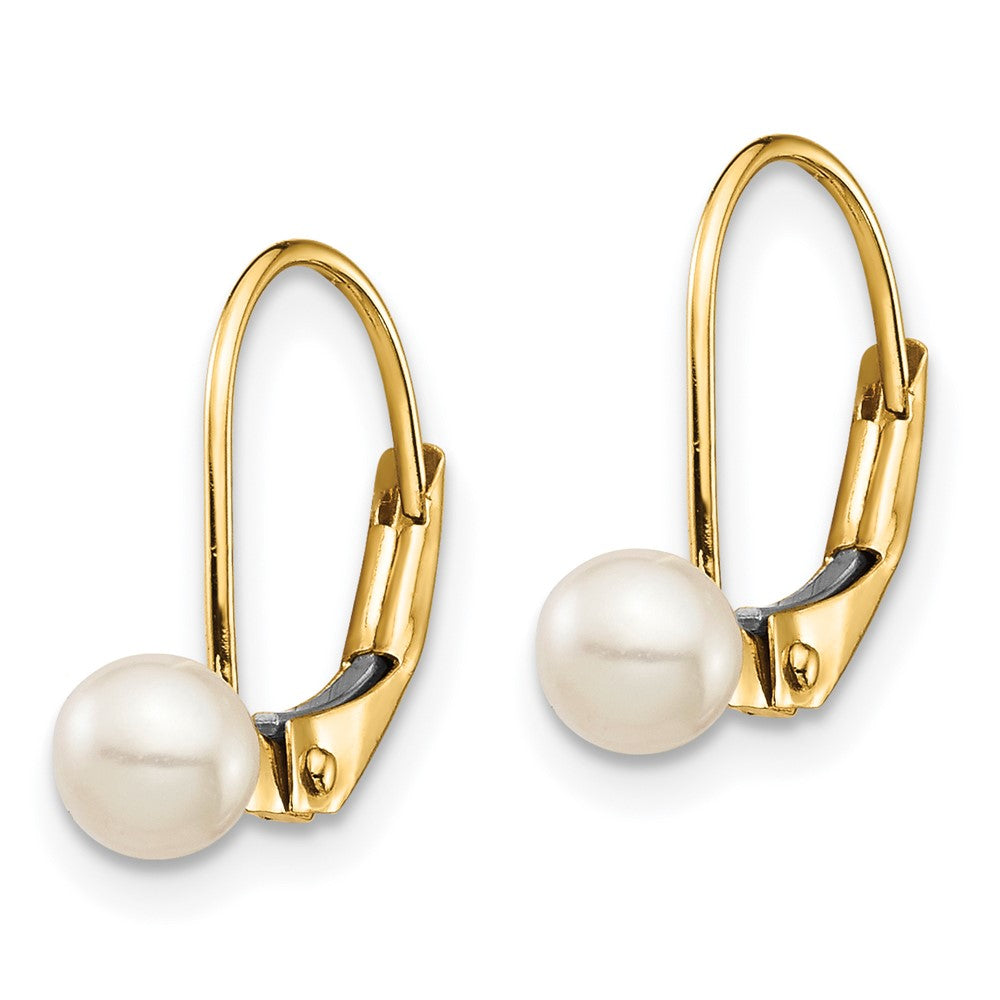 Gold Madi K 4-5mm White Round FW Cultured Pearl Leverback Earrings Model-GK420 - Charlie & Co. Jewelry