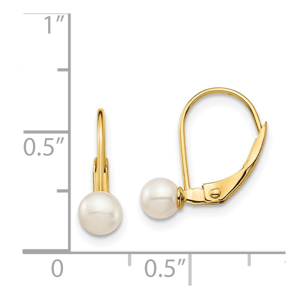 Gold Madi K 4-5mm White Round FW Cultured Pearl Leverback Earrings Model-GK420 - Charlie & Co. Jewelry