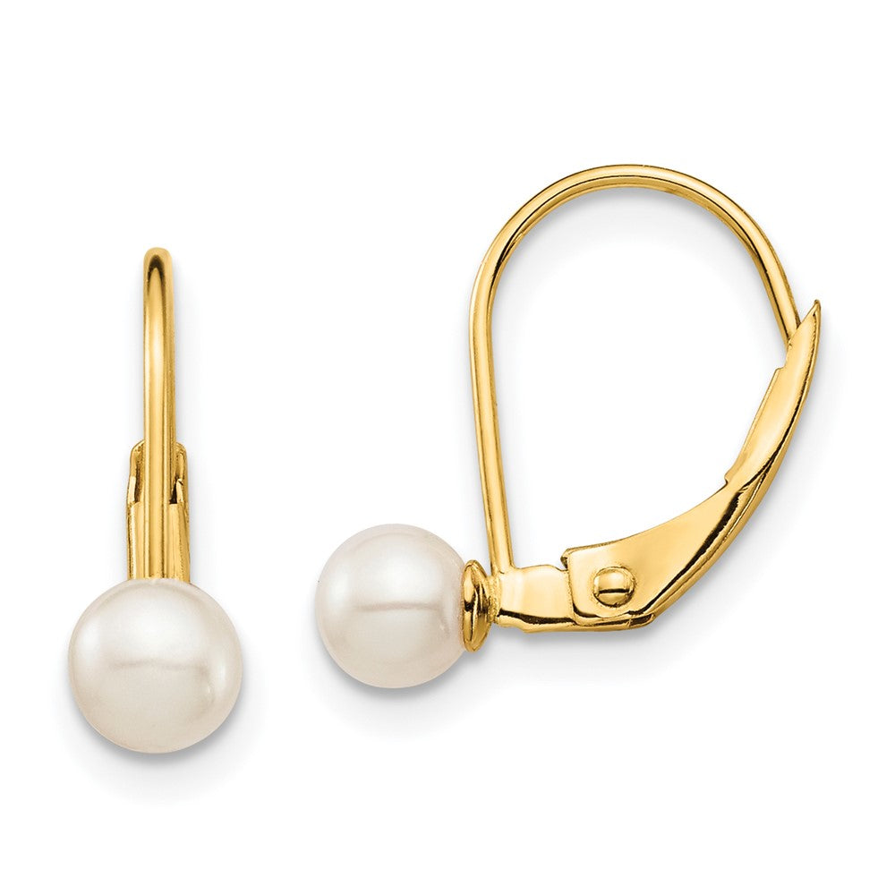 Gold Madi K 4-5mm White Round FW Cultured Pearl Leverback Earrings Model-GK420 - Charlie & Co. Jewelry