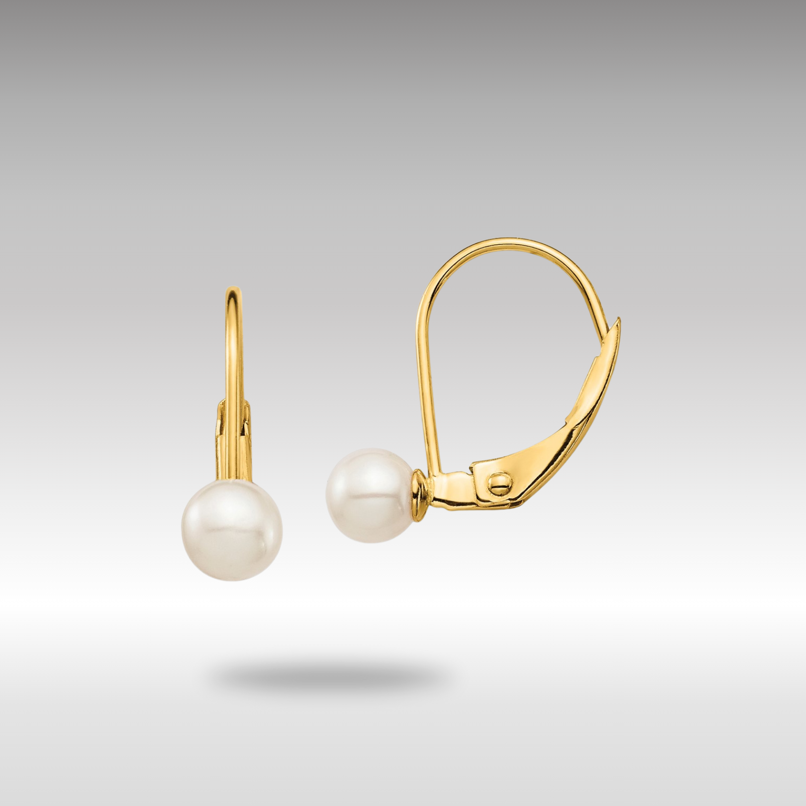 Gold Madi K 4-5mm White Round FW Cultured Pearl Leverback Earrings Model-GK420 - Charlie & Co. Jewelry