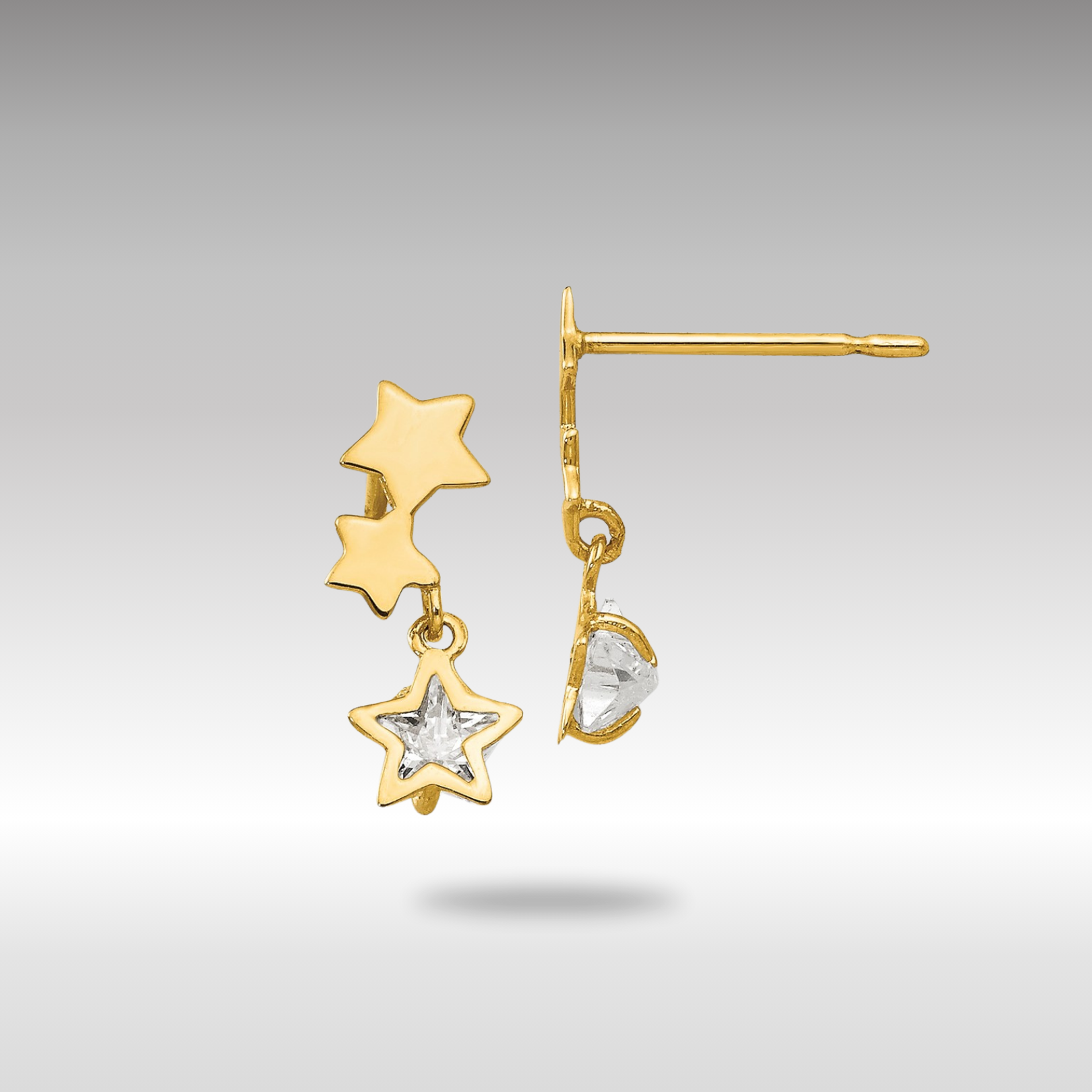 Gold Madi K CZ Children's Star Dangle Post Earrings - Model GK777 - Charlie & Co. Jewelry