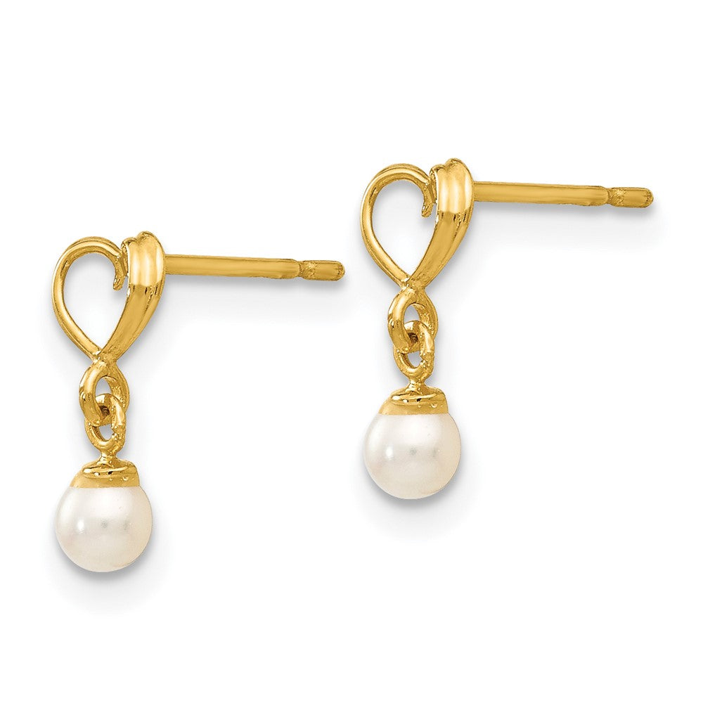 Gold Madi K Fresh Water Cultured Pearl Heart Dangle Post Earrings Model-GK787 - Charlie & Co. Jewelry