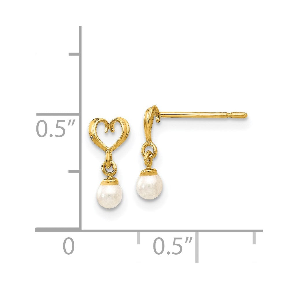 Gold Madi K Fresh Water Cultured Pearl Heart Dangle Post Earrings Model-GK787 - Charlie & Co. Jewelry