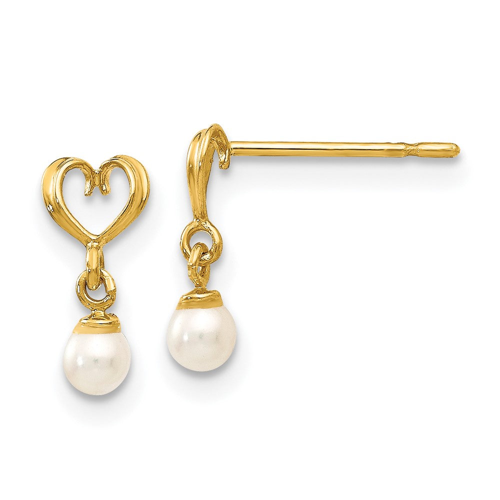 Gold Madi K Fresh Water Cultured Pearl Heart Dangle Post Earrings Model-GK787 - Charlie & Co. Jewelry