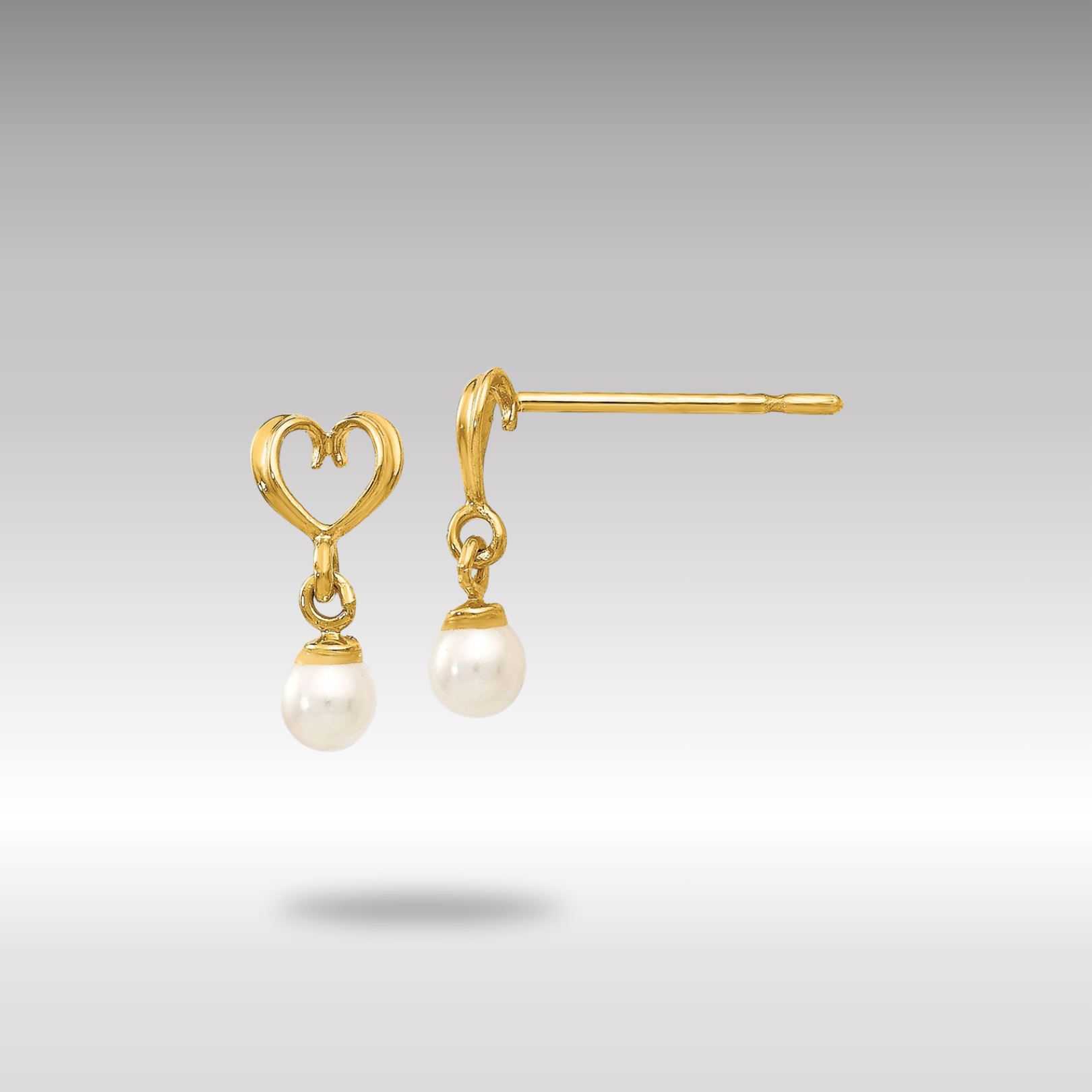 Gold Madi K Fresh Water Cultured Pearl Heart Dangle Post Earrings Model-GK787 - Charlie & Co. Jewelry