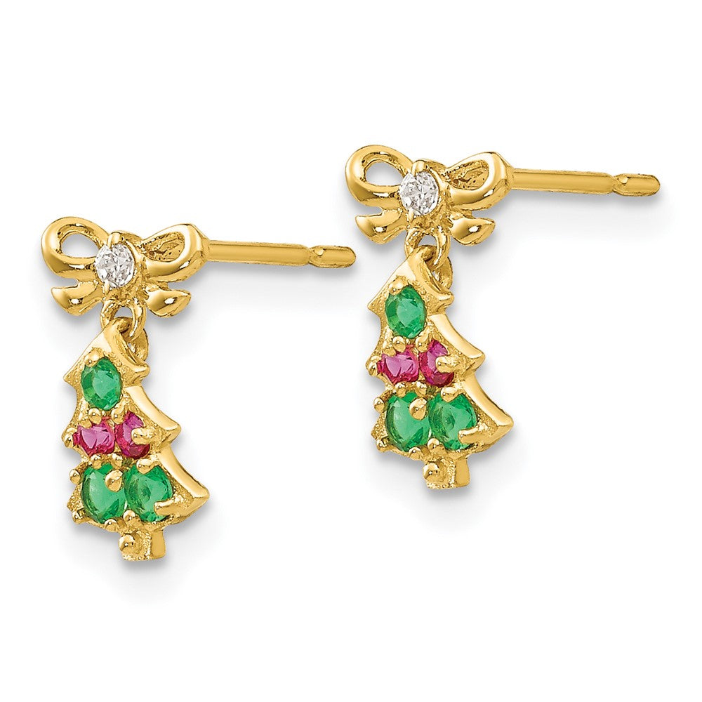 Gold Madi K CZ Children's Christmas Tree Dangle Post Earrings Model-GK844 - Charlie & Co. Jewelry