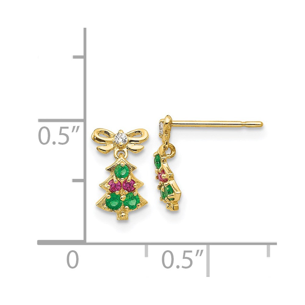 Gold Madi K CZ Children's Christmas Tree Dangle Post Earrings Model-GK844 - Charlie & Co. Jewelry