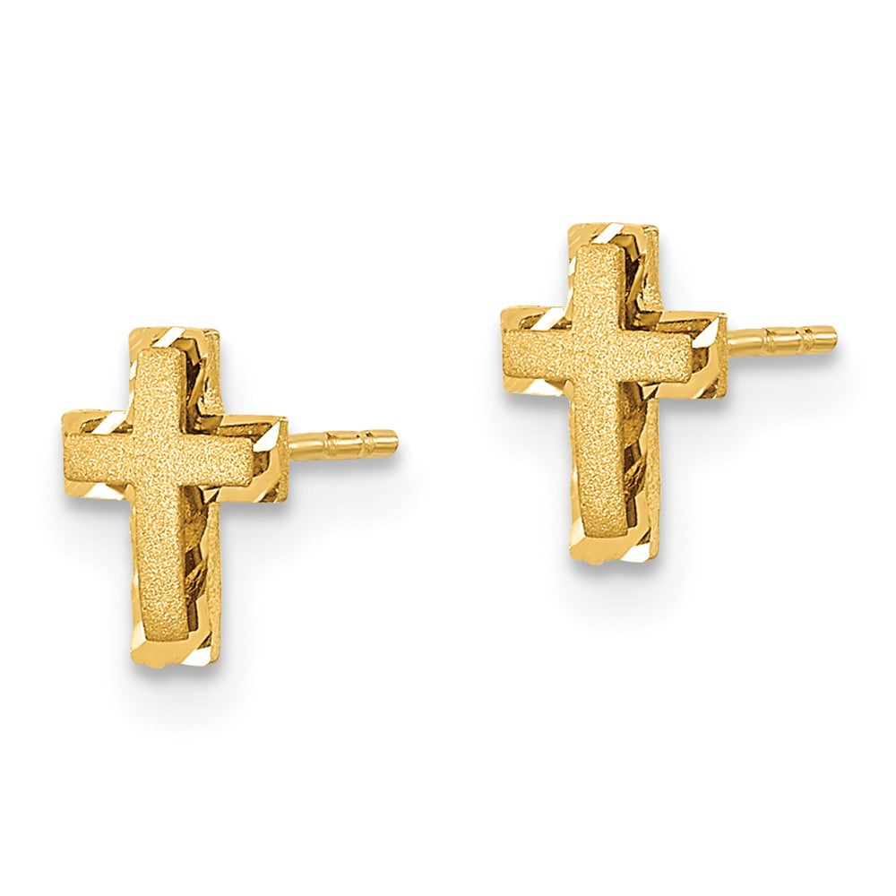 Gold Madi K Satin and Polished Diamond-cut Cross Post Earrings - Model GK897 - Charlie & Co. Jewelry