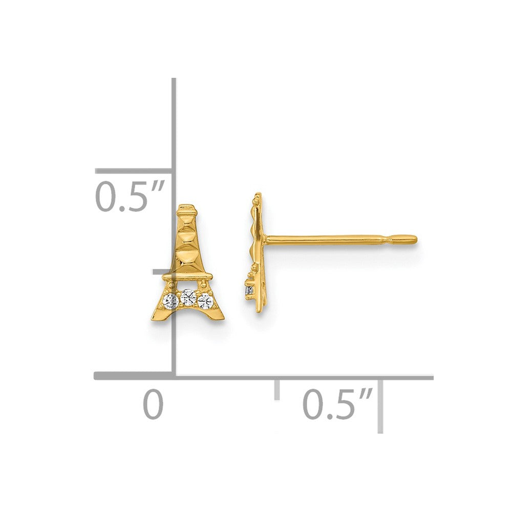 Gold Madi K Kids CZ Eiffel Tower Post Earrings - Model GK909 - Charlie & Co. Jewelry