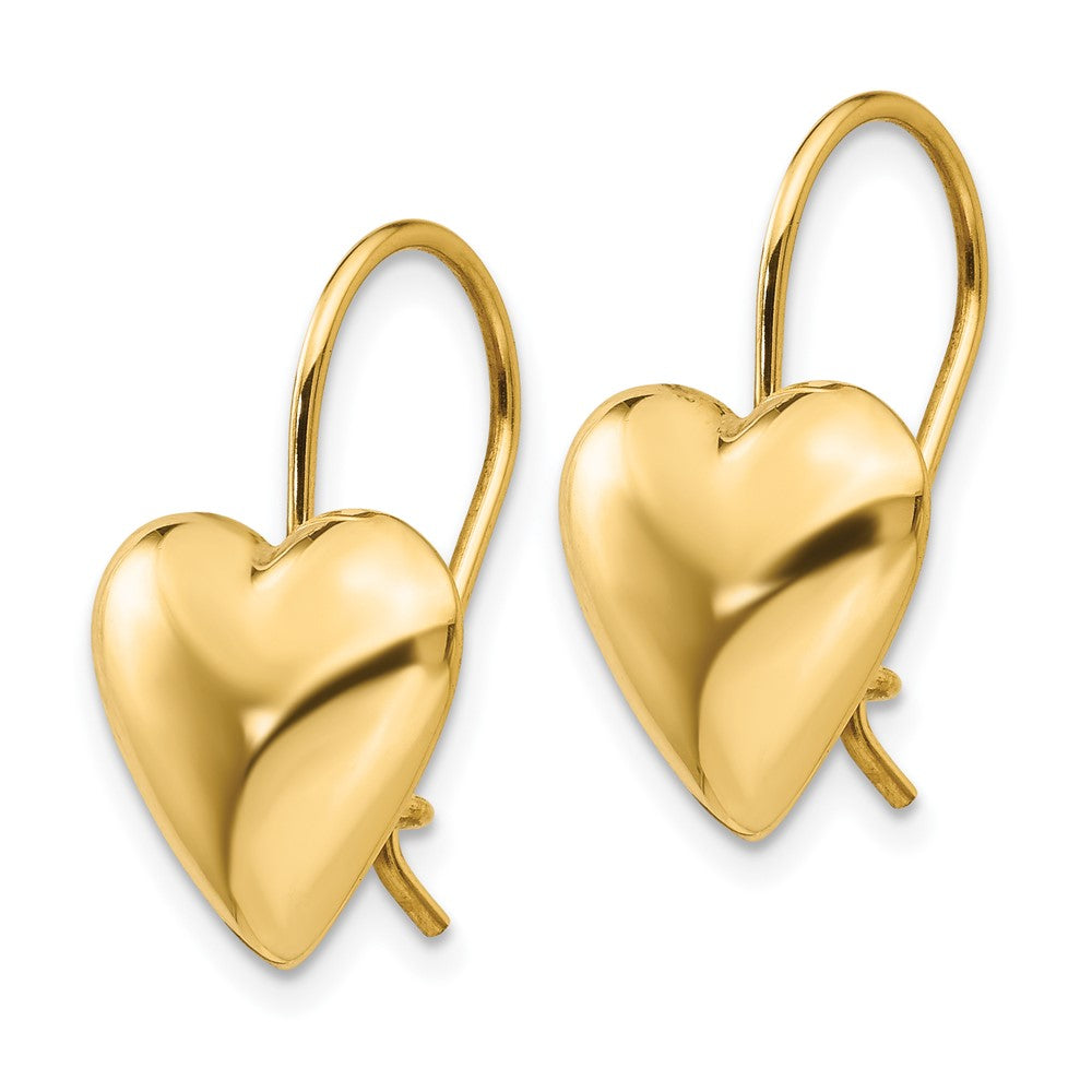 Gold Polished 11.5mm Puffed Heart Kidney Wire Earrings - Model H1042 - Charlie & Co. Jewelry