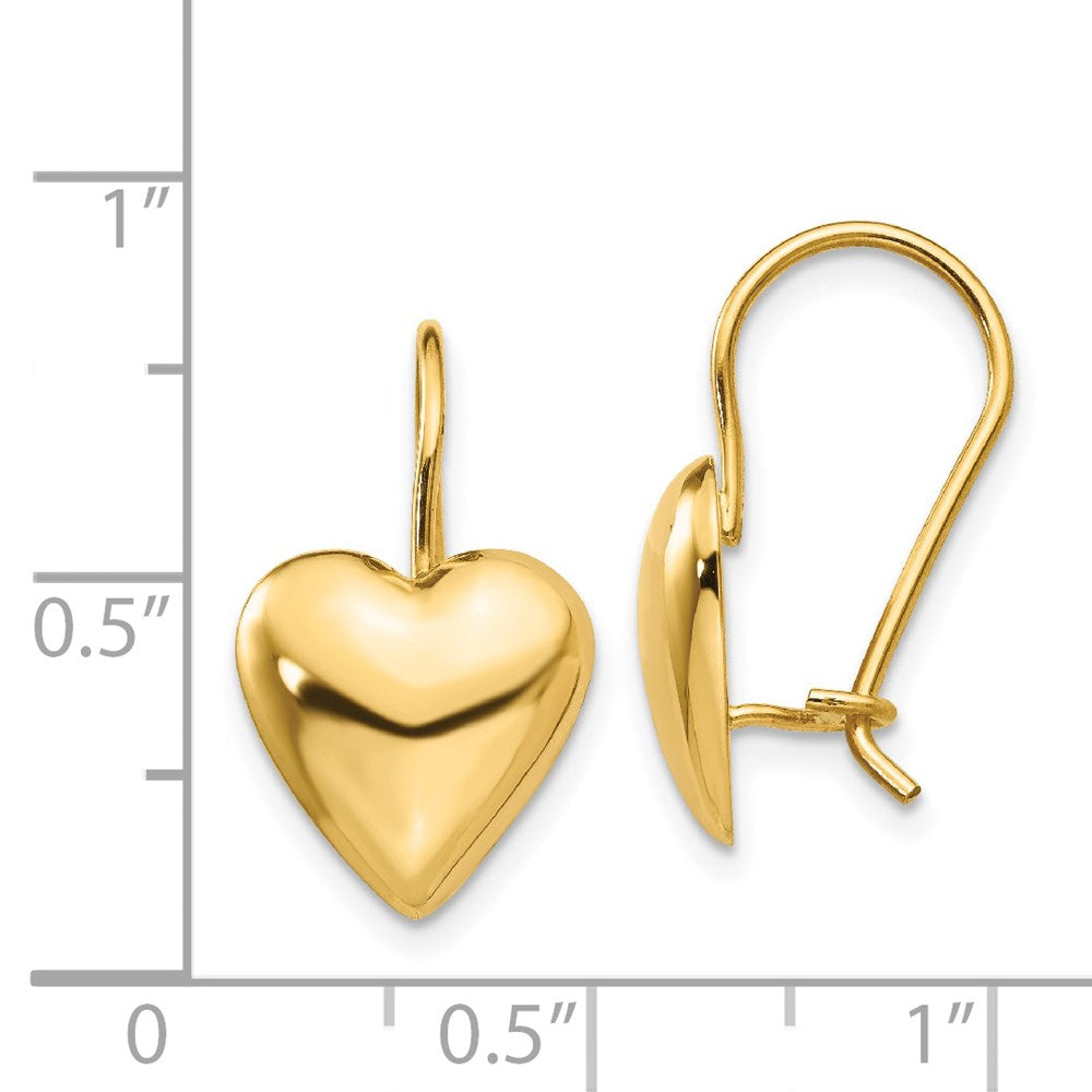 Gold Polished 11.5mm Puffed Heart Kidney Wire Earrings - Model H1042 - Charlie & Co. Jewelry