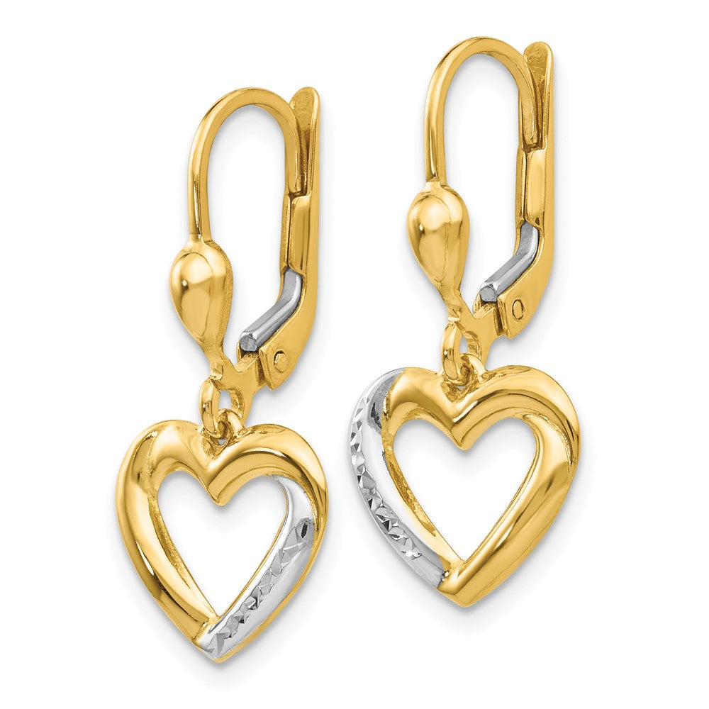 Gold Textured and Polished Heart Leverback Earrings - Model H1074 - Charlie & Co. Jewelry