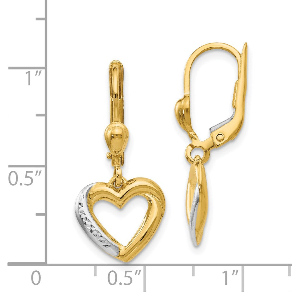 Gold Textured and Polished Heart Leverback Earrings - Model H1074 - Charlie & Co. Jewelry