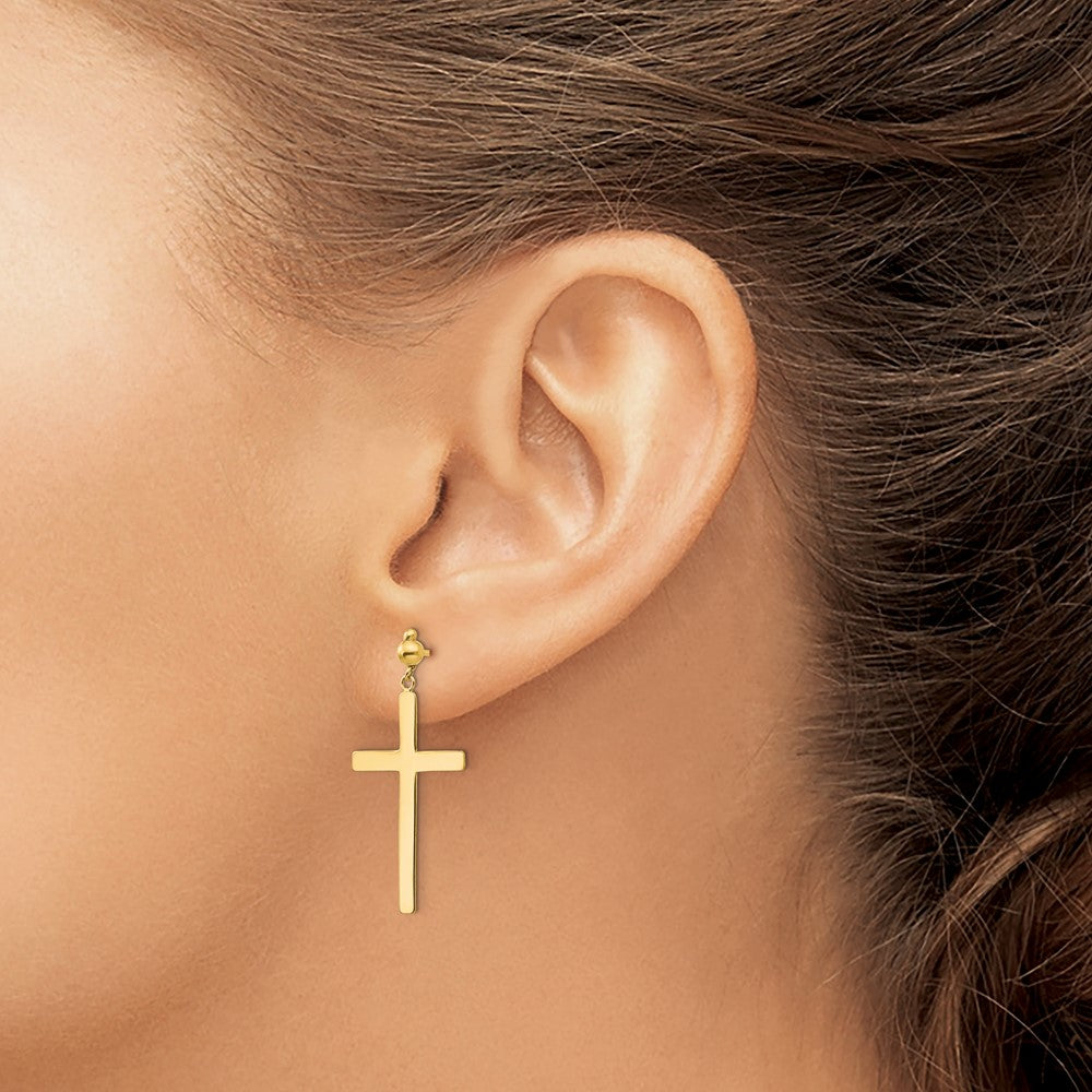 Gold Cross Dangle Post Earrings - Model H1086 - Charlie & Co. Jewelry