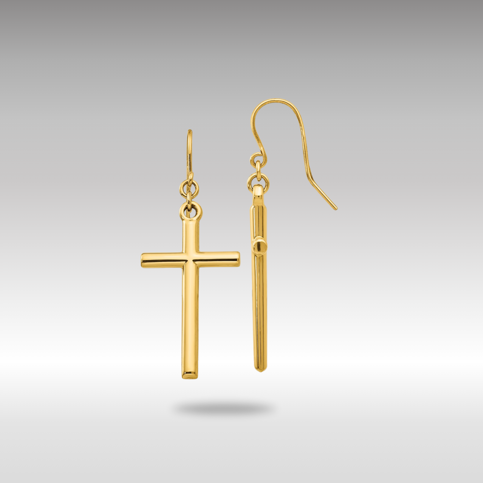 Gold Cross Shepherd Hook Dangle Earrings Model-H1087 - Charlie & Co. Jewelry