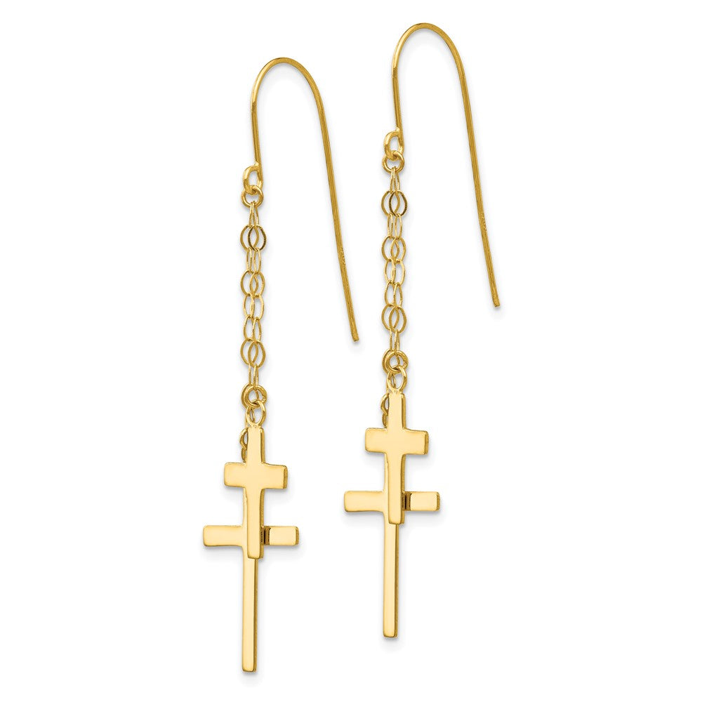 Gold Chain Dangle Cross Shepherd Hook Earrings - Model H1089 - Charlie & Co. Jewelry