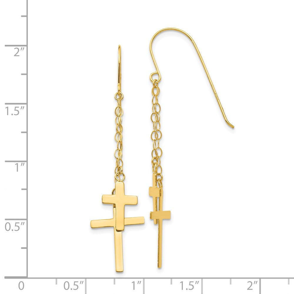 Gold Chain Dangle Cross Shepherd Hook Earrings - Model H1089 - Charlie & Co. Jewelry