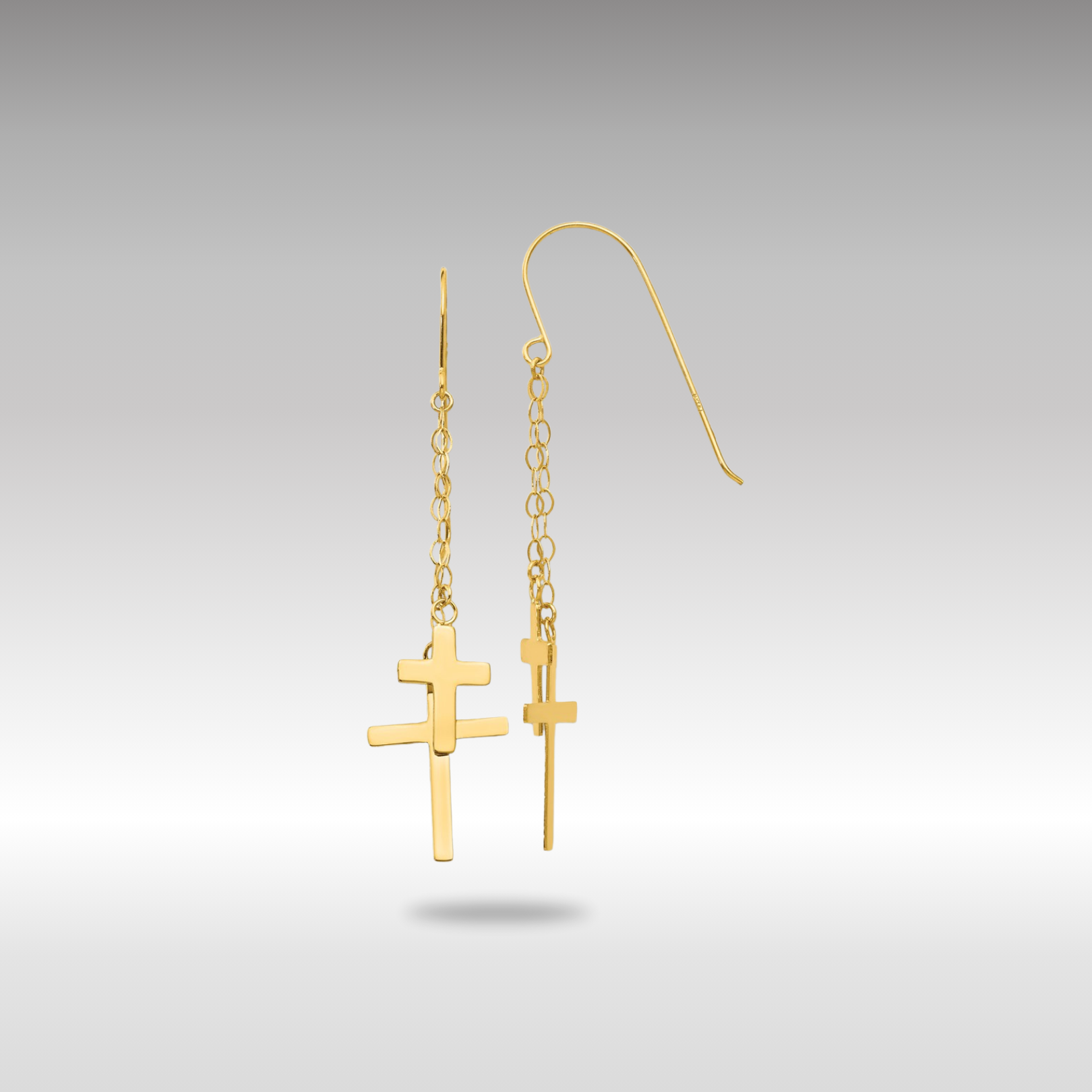 Gold Chain Dangle Cross Shepherd Hook Earrings - Model H1089 - Charlie & Co. Jewelry