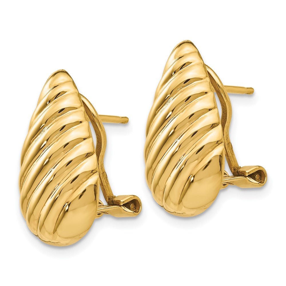 Gold Polished Diagonal Teardrop Omega Back Post Earrings - Model H568 - Charlie & Co. Jewelry