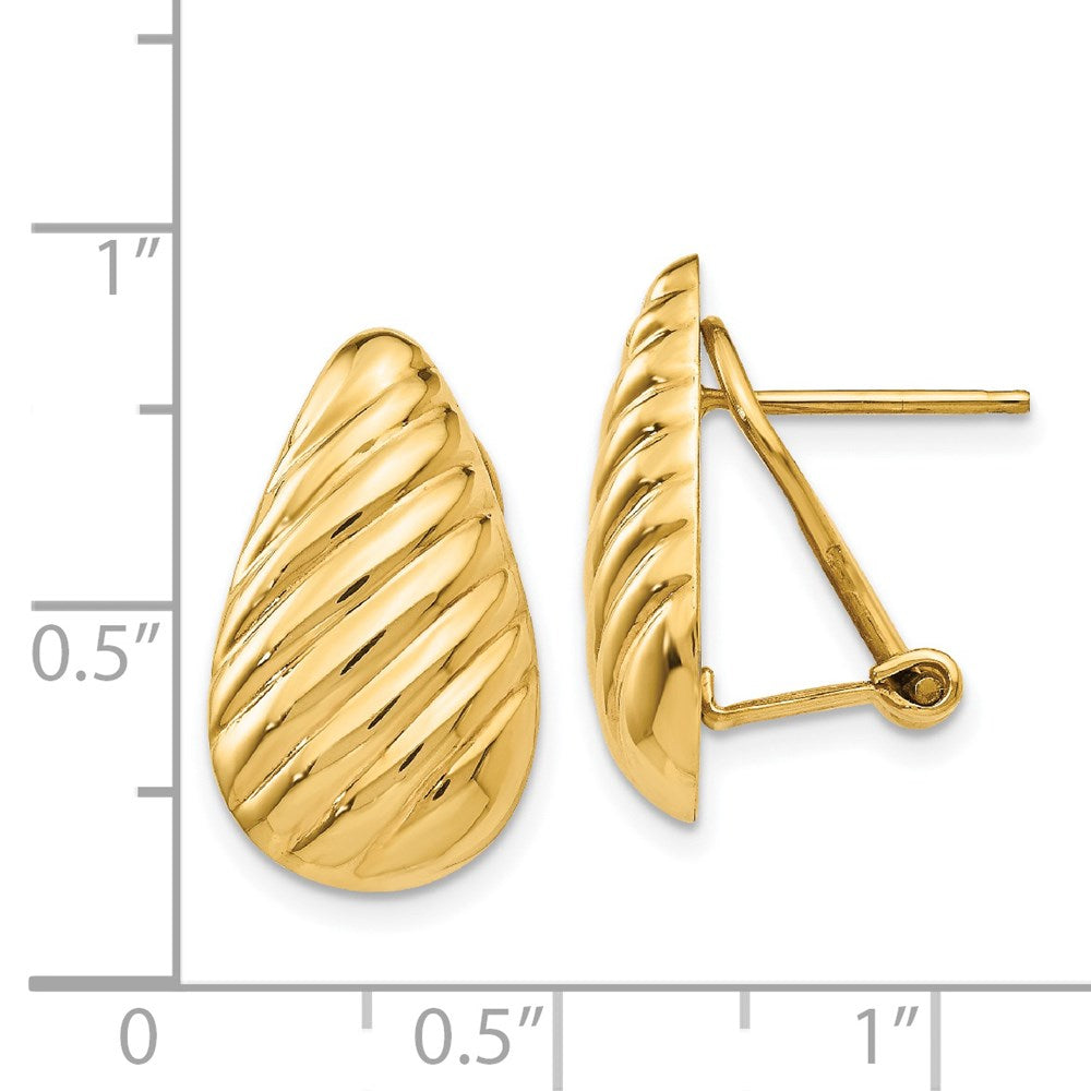 Gold Polished Diagonal Teardrop Omega Back Post Earrings - Model H568 - Charlie & Co. Jewelry