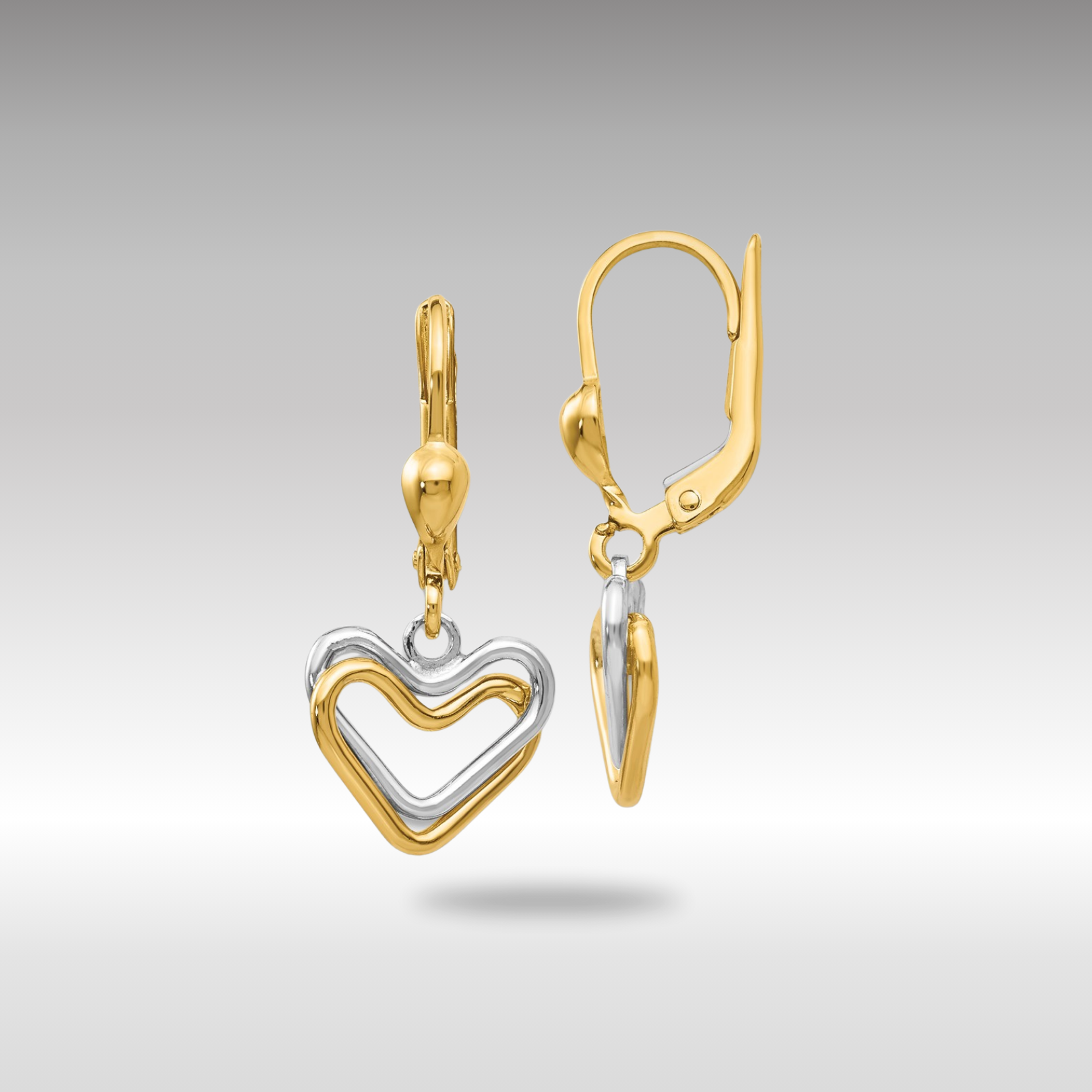 Gold Two-tone Heart Leverback Dangle Earrings - Model H809 - Charlie & Co. Jewelry