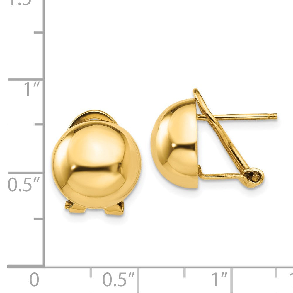 Gold Omega Clip 12mm Half Ball Earrings - Model H921 - Charlie & Co. Jewelry