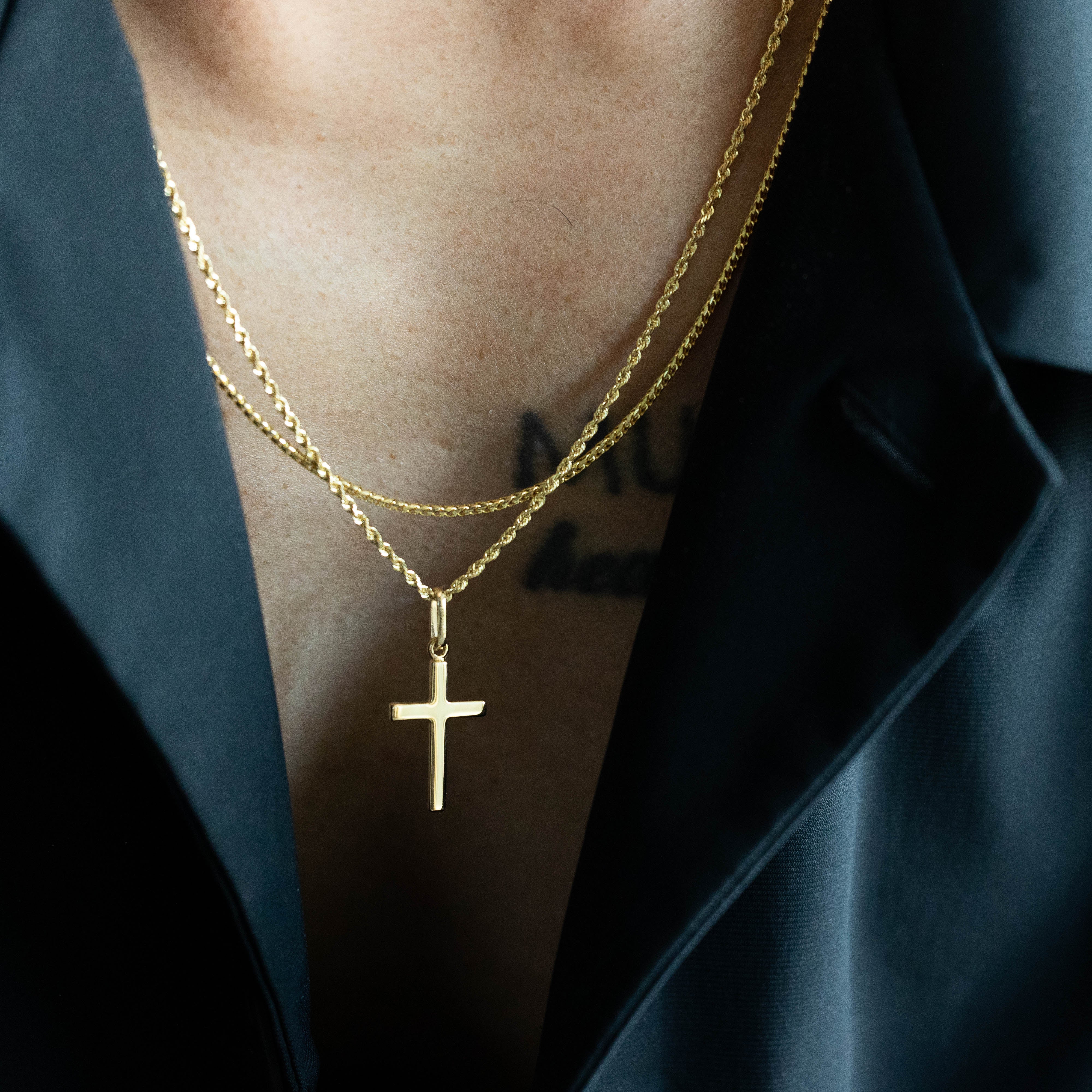 14K Gold Classic Plain Cross Pendant - Model K1171